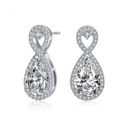 Sterling Silver Pear and Round Cubic Zirconia Infinity Drop Earrings