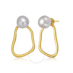 .925 Sterling Silver Gold Plated Freshwater Round Pearl Drop Earrings