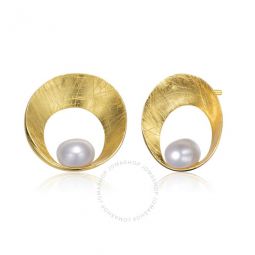 .925 Sterling Silver Gold Plated Freshwater Round Pearl Stud Earrings