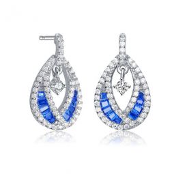 Sterling Silver Round and Baguette Cubic Zirconia Pear Drop Earrings