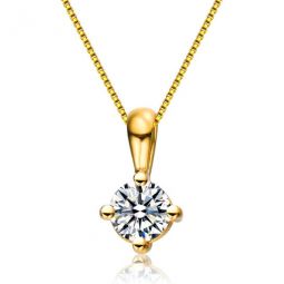 Gold Over Sterling Silver Round Cubic Zirconia Solitaire Necklace