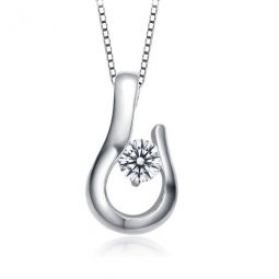 Sterling Silver Clear Round Cubic Zirconia Hook Drop Necklace