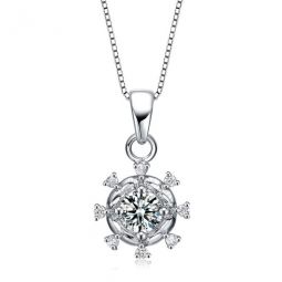 Elegant Sterling Silver Round Clear Cubic Zirconia Solitaire Pendant Necklace