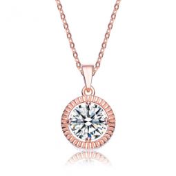 Elegant Rose Over Sterling Silver Round Clear Cubic Zirconia Solitaire Pendant Necklace