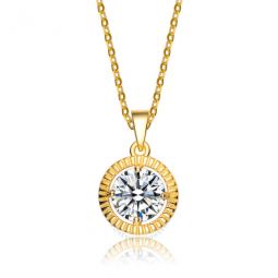 Elegant Gold Over Sterling Silver Round Clear Cubic Zirconia Solitaire Pendant Necklace
