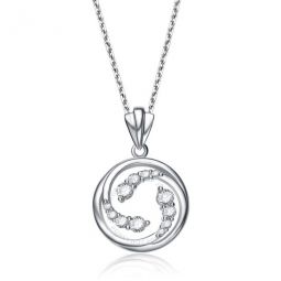 Elegant Sterling Silver Round Clear Cubic Zirconia Halo Pendant Necklace