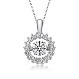 Sterling Silver Round Cubic Zirconia Wreath Pendant Necklace