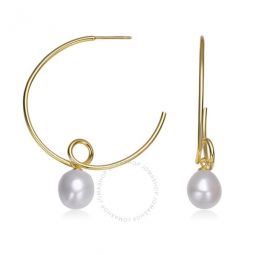.925 Sterling Silver Gold Plated Freshwater Round Pearl Hoop Earrings