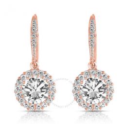 .925 Sterling Silver Rose Gold Plated Cubic Zirconia Round Dangling Earrings