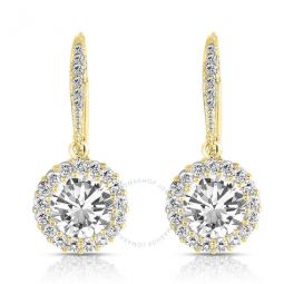 .925 Sterling Silver Gold Plated Cubic Zirconia Round Dangling Earrings