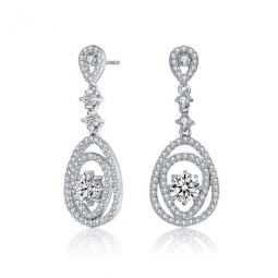 Sterling Silver Round Cubic Zirconia with Accent Double Pear Drop Earrings