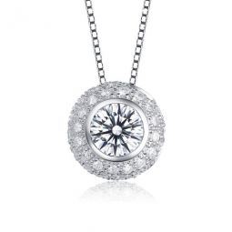 Sterling Silver Round Cubic Zirconia Halo Circle Drop Necklace