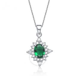 Classic Sterling Silver Oval Green Cubic Zirconia Flower Solitaire Pendant Necklace