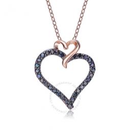 Elegant Rose Over Sterling Silver Round Black Cubic Zirconia Heart Halo Pendant Necklace