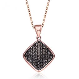 Elegant Rose Over Sterling Silver Round Black Cubic Zirconia Diamond Pendant Necklace