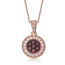 Classy Rose and Black Over Sterling Silver Round Red and Clear Solitaire Pendant Necklace
