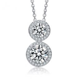 Sterling Silver Two Round Cubic Zirconia Halo Drop Necklace