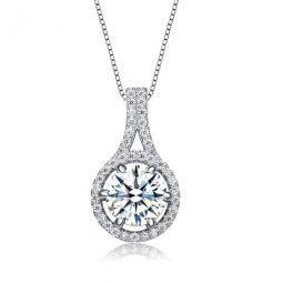 Sterling Silver Round Cubic Zirconia Drop Pendant Necklace