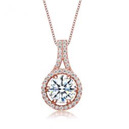 Rose Over Sterling Silver Round Cubic Zirconia Pendant Necklace