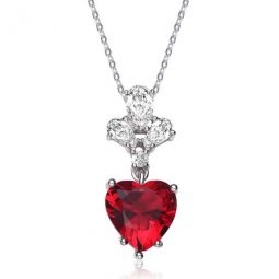 Sterling Silver Clear and Red Cubic Zirconia Heart Necklace