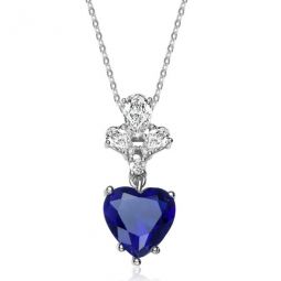 Sterling Silver Clear and Blue Cubic Zirconia Heart Necklace