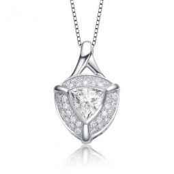 Sterling Silver Trillion with Round Cubic Zirconia Pendant Necklace