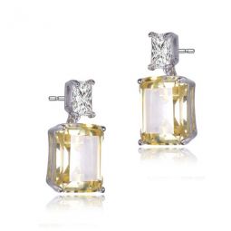 Sterling Silver Clear and Yellow Cubic Zirconia Drop Earrings