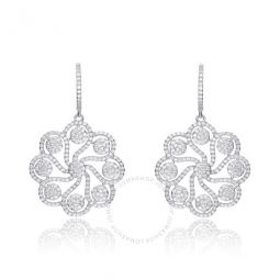 CZ SS White Gold Plated Round Flower Drop Earrings