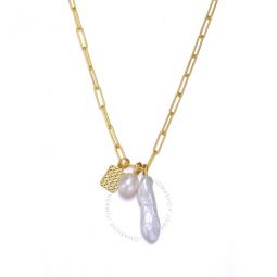 Sterling Silver 14K Yellow Gold Plated Freshwater Pearl and Cubic Zirconia Lobster Claw Link Necklace
