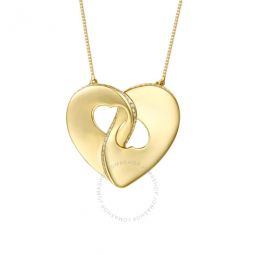 Large 14k Gold Plated with Diamond Cubic Zirconia Modern Double Heart Half Cut-Out Entwined Necklace