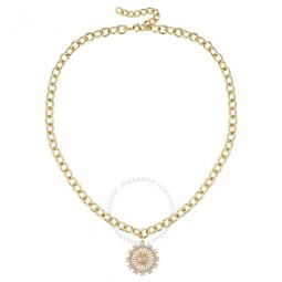 14k Gold Plated with Diamond Cubic Zirconia Sunshine Flower Pendant Curb Chain Adjustable Necklace