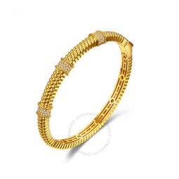 14k Gold Plated with Diamond Cubic Zirconia 3D Textured Bangle Bracelet