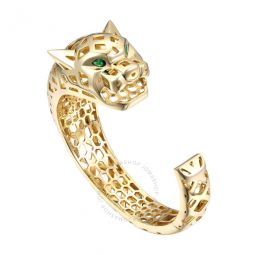 14k Gold Plated with Emerald Cubic Zirconia Jaguar Open Cuff Bangle Bracelet