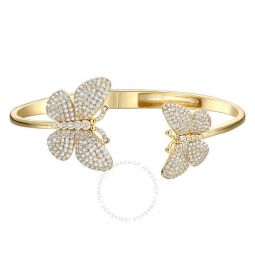 14k Gold Plated with Diamond Cubic Zirconia French Pave Butterfly Open Cuff Bangle Bracelet