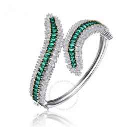 Sterling Silver White Gold Plated with Emerald Cubic Zirconia Bangle Bracelet