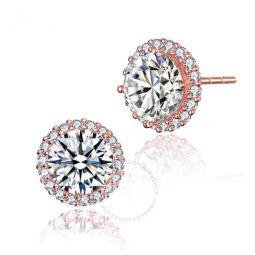 .925 Sterling Silver Rose Gold Plated Cubic Zirconia Button Stud Earrings