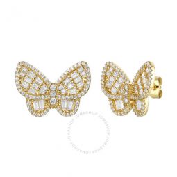 14k Gold Plated Diamond Cubic Zirconia Clusters Butterfly Stud Earrings