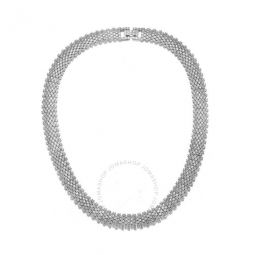 Sterling Silver with White Gold Plated Clear Round Cubic Zirconia Linear Pave Necklace