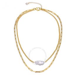 Sterling Silver 14K Yellow Gold Plated Freshwater Pearl Lobster Claw Layered Necklace