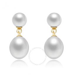 .925 Sterling Silver Gold Plated White Pearl Drop Earrings
