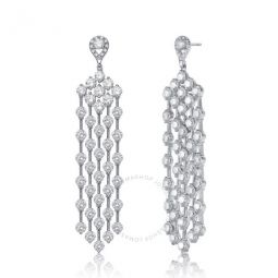 Sterling Silver with Diamond Cubic Zirconia Five Row Chandelier Fringe Vintage Linear Dangle Earrings