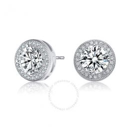 .925 Sterling Silver Cubic Zirconia Solitaire Halo Stud Earrings