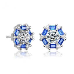 Sterling Silver Round and Baguette Cubic Zirconia Stud Earrings