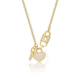 Sterling Silver with Gold Plated Cubic Zirconia Heart Charm Necklace