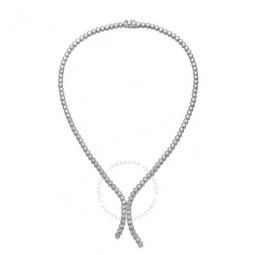Sterling Silver with White Gold Plated Clear Round Cubic Zirconia Bezel Set Necklace
