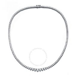 White Gold Plated with Diamond Cubic Zirconia Graduated Tennis Chain Necklace