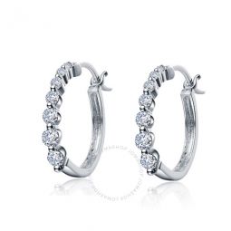 .925 Sterling Silver Cubic Zirconia Bezel Hoop Earrings