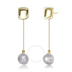 .925 Sterling Silver Gold Plated Freshwater Pearl Long Drop Earrings