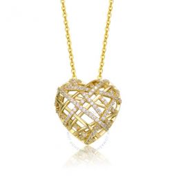 Sterling Silver 14k Yellow Gold Plated with Cubic Zirconia Knotted Ribbon 3D Puffed Heart Pendant Necklace
