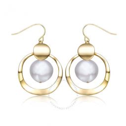 Sterling Silver 14k Yellow Gold Plated with White Pearl Concentric Halo Dangle Drop Earrings